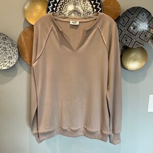Amalli Talli Womens NWOT Split V-Neck Long‎ Sleeve Sweatshirt Taupe Size S Tall
